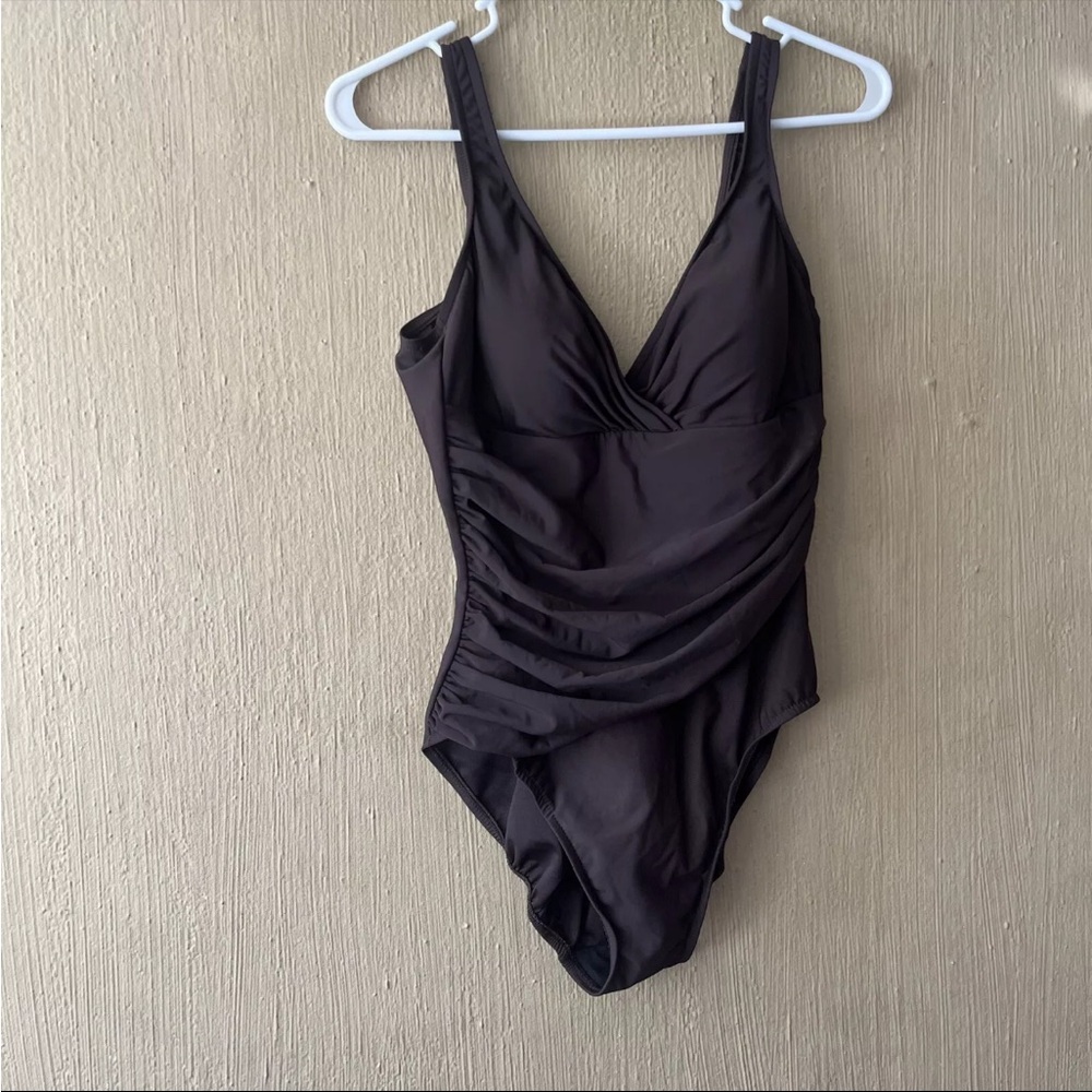 Trimshaper Brown One Piece Size 12 Womens Swimsuit Slimming Tummy Control Swim